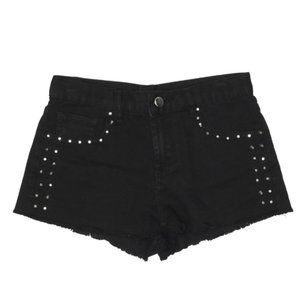 Black Denim Shorts With Silver Studs